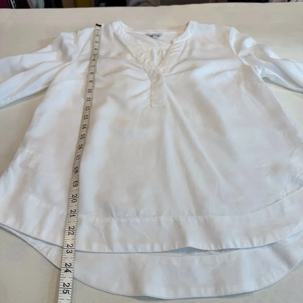 Crown & Ivy White Long Sleeve Pop Over Top Button V Neck Loose Flattering Fit - Picture 12 of 16